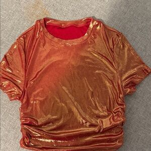 SHEIN Metallic Orange Short Sleeve Top